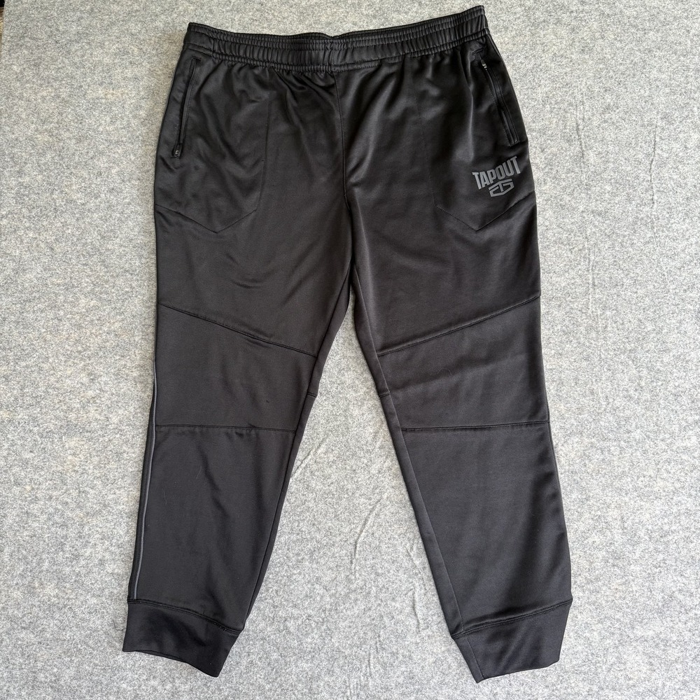 Tapout Jogger Pants Mens 2XL Black Athletic Gym Track Zipper Pocket‎ Logo
